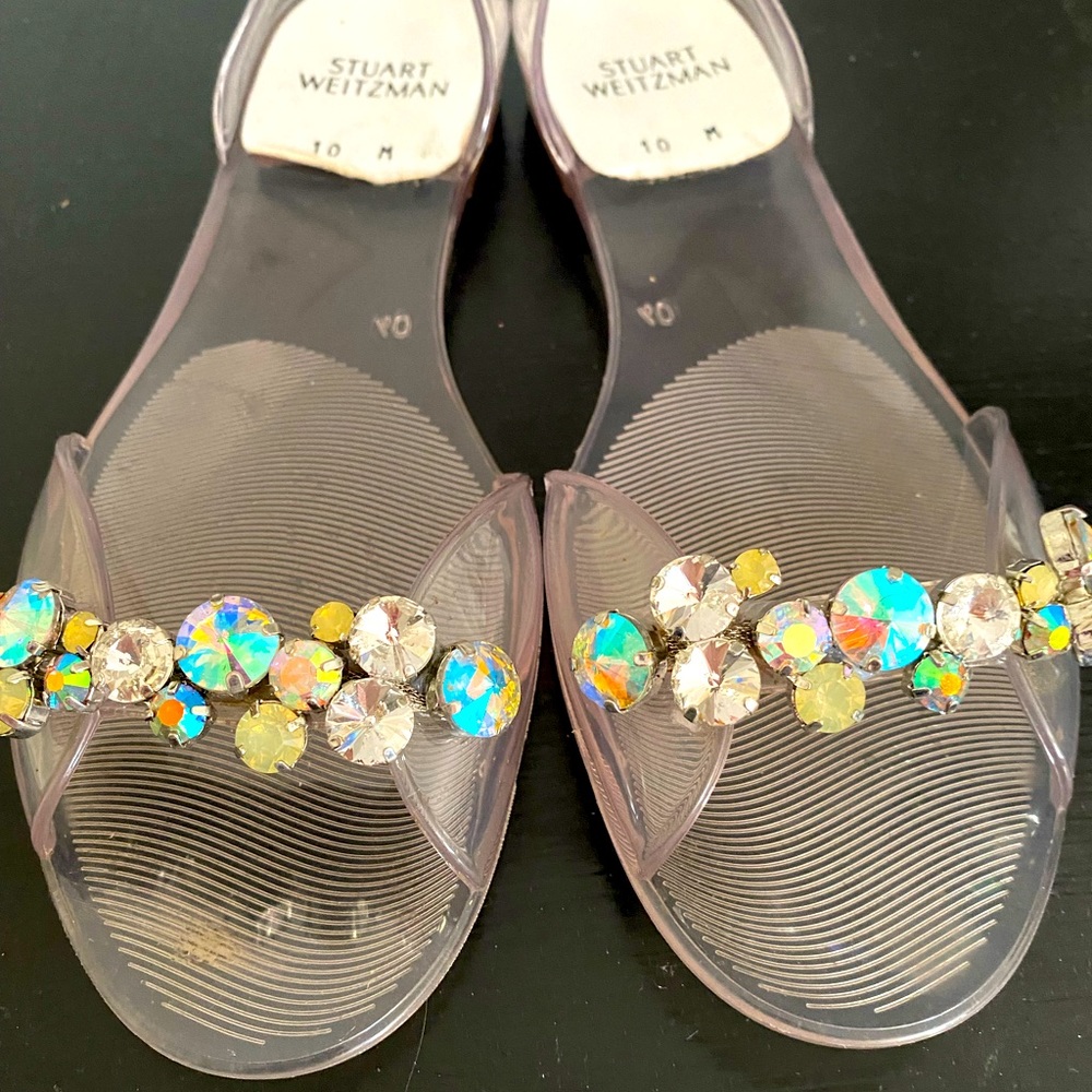 Stuart Weitzman Size 10 D’Orsay Multicolor Rhinestone Clear Jelly Flats